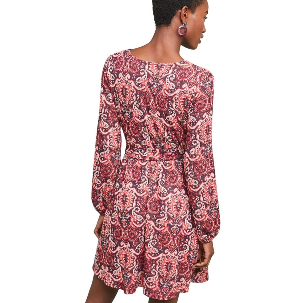 Maeve Anthropologie Paisley Belted Fit Flare Dress Pockets Small Boho Indie 70s - Picture 2 of 15